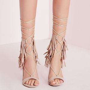 NWT *Missguided* Beige Fringe Heeled Sandals